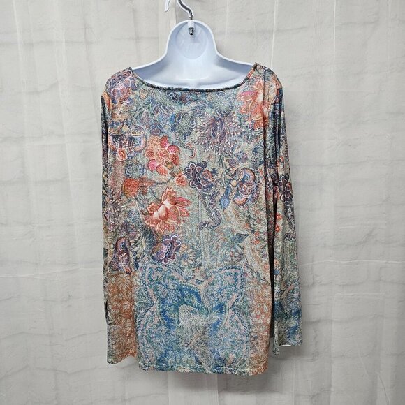 Time and Tru Blue Orange Floral Twisted Bottom Tee Floral Boho Studded 2XL - Picture 8 of 13